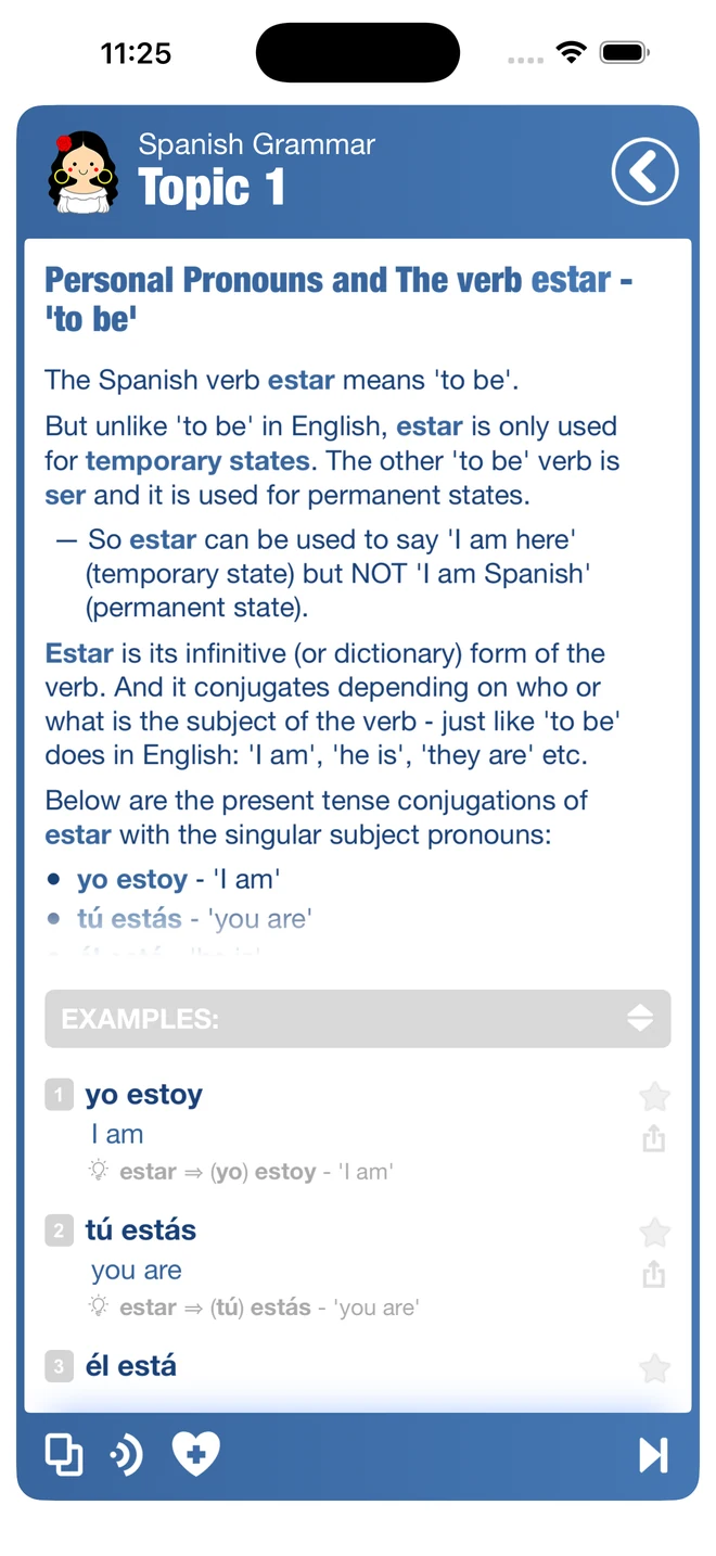 Spanish Topic 1 explaining estar with yo estoy, tú estás, él está and ella está